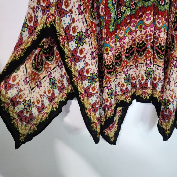 Bohemian multi colored mandala print asymmetrical midi broom skirt - Picture 8 of 10